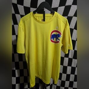 Athletic Majestic Chicago Cubs mlb Men Cool Base Yellow MLB Evolution Shirt Size